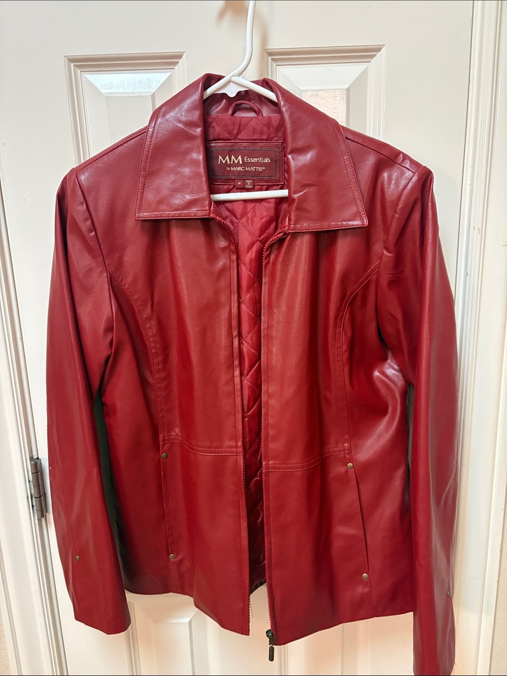 MM Essentials Women's Red Leather Zip Jacket